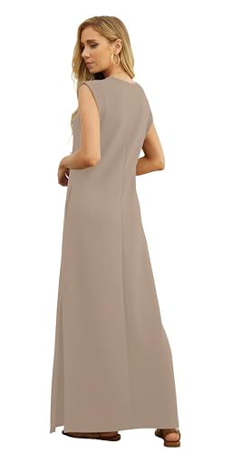 Image of GRECERELLE 2026 Women Year-Round Casual Round Neck Loose Split Wrinkle-Free Long Maxi Vacation Dress with Pockets (XXS-4XL)
