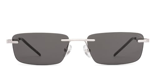 Image of Vincent chase by Lenskart | Silver - Grey Solid Full Rim Rectangular | 100% UV Protected | Men | Medium | VC S19649