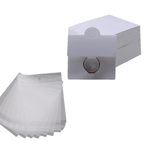 xbiez 100 Pcs Kraft Ring Display Packaging Cards with Hanging Holes Blank Jewelry Display Cards for DIY Crafts and Retail, White