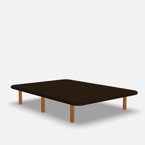 Topdormitorios | Base tapizada para colchón con Juego de Patas de Madera de Cerezo - Estructura metálica Cubierta de Espuma - Color 3D - 3D WENGUÉ, 90 x 180 cm.