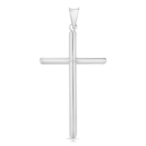 Ioka - 14K White Gold Classic Plain Cross Pendant Religious Large Size Charm For Necklace or Chain2