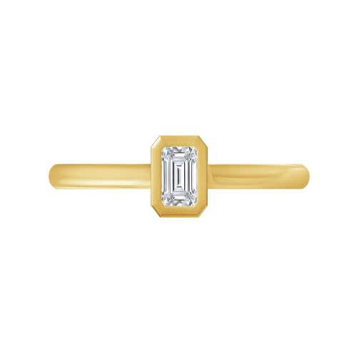 SAVEARTH DIAMONDS Solitaire Engagement Ring for Women, Emerald Cut Moissanite Diamond Bezel Set Wedding Ring For Her In 14k Gold Over Sterling Silver (0.50 Ct to 3 Ct)2