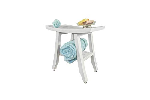 CoastalVogue Teak Satori Shower Bench Wooden Seat Spa Shower Stool with Curved Seat and Shelf Teak Wood Shower Bench in Antique White Finish - 18 inches Length x 12” Width - Image 12