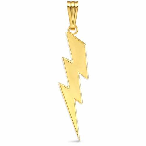 Real Genuine 1/20 14K Yellow Gold GF Thunderbolt 1 1/2 Inch Lightning Thunder Bolt Necklace Pendant Charm for Men and Women