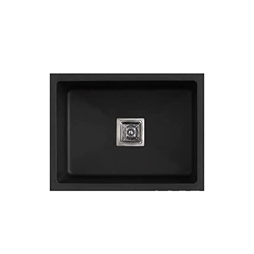 Image of HAPPY HOMES 304 Stainless Steel Kitchen Sink 21 x 18 x10 Inch BLACK Matt Finish Single Bowl with Nanocoated Undercoating, Sound Dampening | Square Coupling & Metal Fruit Basket | 7 Years Warranty