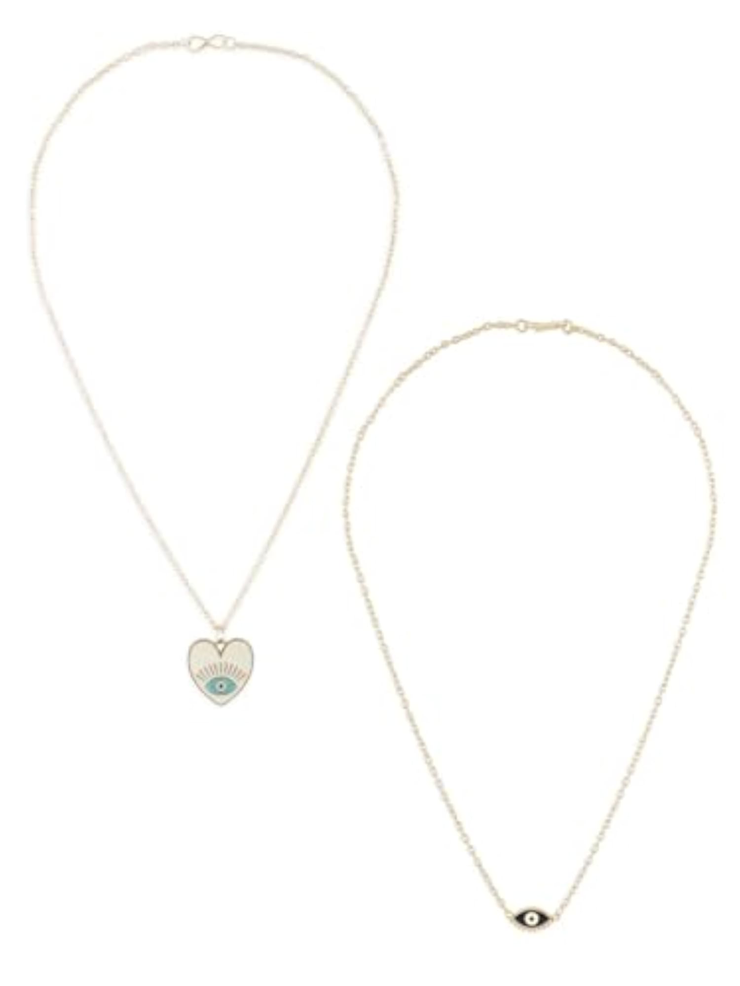 Pack of 2 White & Blue Enamelled Evil Eye Pendant Necklaces