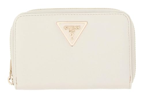 Porte-monnaie GUESS Laurel II en écru, le portefeuille zippé medium élégant au quotidien.