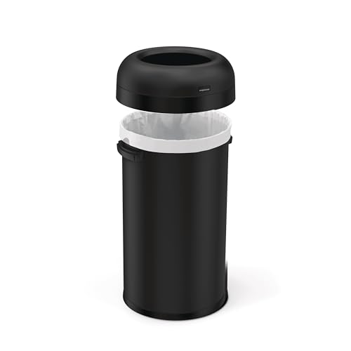 Image of simplehuman Bullet Open Can, 60L / 16 Gallon Commercial Trash Can for Restaurants, Cafes, High-Traffic Spaces, Heavy Gauge Steel, Wide Open Top, ADA-Compliant, Matte Black Steel