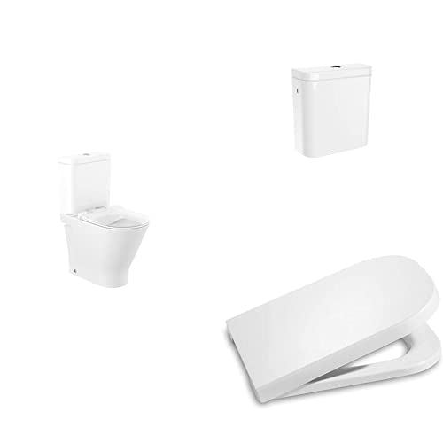 Roca,The Gap,ROUND - Inodoro completo Rimless de tanque bajo de altura confort (incluye taza, cisterna de alimentación lateral y tapa amortiguada)