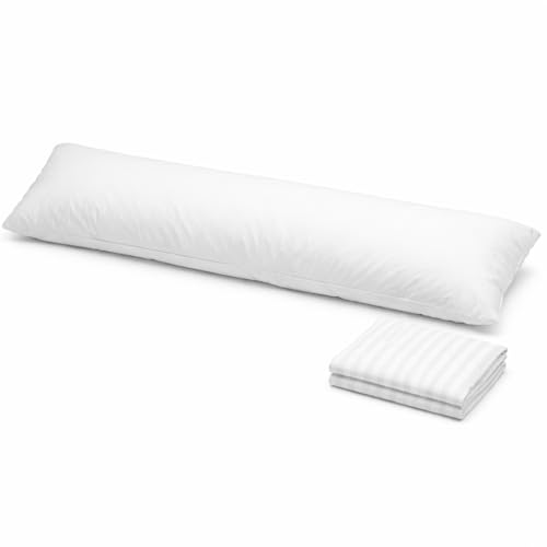 Bella Full Body Pillow for Adults- 40x140cm with Body Pillowcase 45x145cm Long Pillow for Side Sleepers Ideal for Pregnancy Microfiber Supersoft Fabric White
