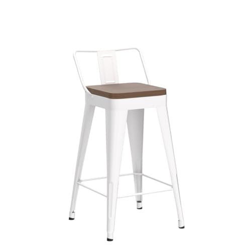 Image of WENTMENT Bar Stools Set of 4 Counter Height Metal Barstools with Removable Back 30 inch Kitchen Bar Stools with Wooden Seat,Off White