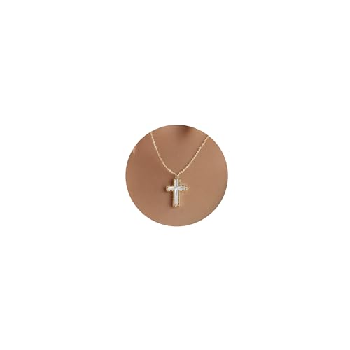 Imohen&Sam Cross Necklace for Women,14K Gold Plated Mother of Pearl Pendant