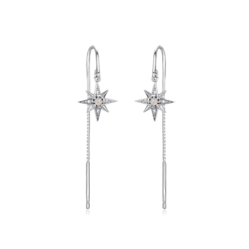 Image of TANGPOET Star Starburst Threader Earrings for Women 925 Sterling Silver Long Chain Dangle Drop Thread Earrings Celestial Jewellery Gifts for Birthday Mother's Day Christmas
