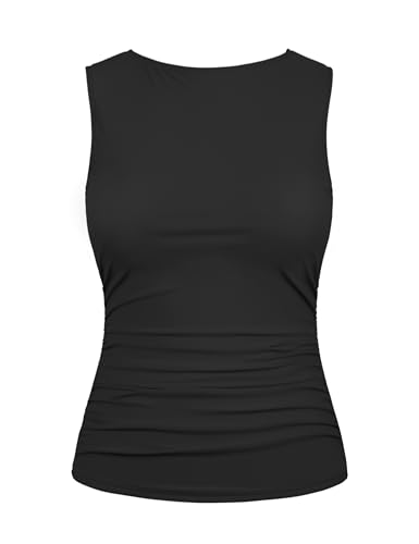 Firpearl Women's High Neck Underwire Tankini Tops Tummy Control Bathing Suit Top Modest Swim Tank Top Only
