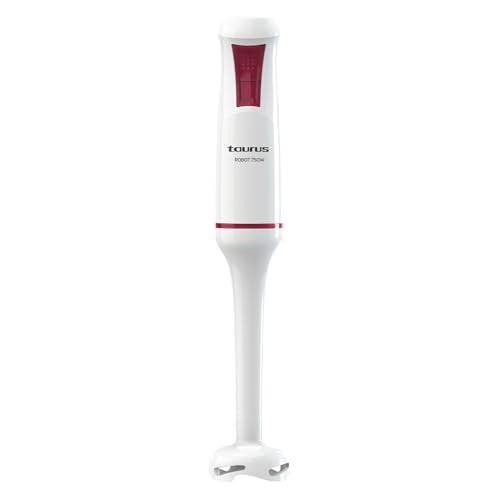 Taurus – Batidora mano Robot 750 | 750W | 2 Velocidades +Turbo | Cuchillas Inox | Compacta | Ergonómica | Fácil Montaje | Campana anti salpicaduras | Libre BPA | Apto lavavajillas | Blanco/Rojo