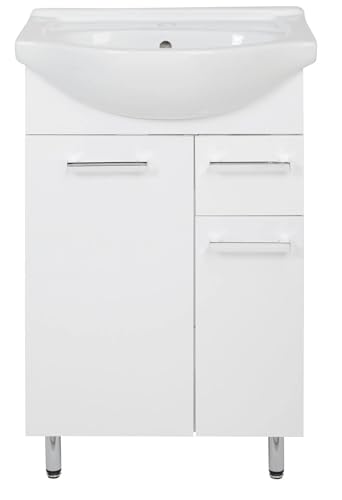 VBChome Juego de baño de 56 x 86 x 42 cm con lavabo de cerámica, armario bajo con dos puertas y cajón, estilo tradicional