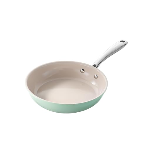 Redchef Sartén antiadherente de 20 cm, revestimiento de cerámica con mango de acero inoxidable, sin PTFE, libre de PFOA, sin PFAS, color verde