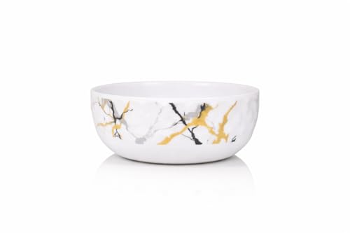 Image of Ariya 4.5 Inch Melamine Soup Bowls Set of 12 (350 ml) | White /Gold /Black | Serving Bowls for Soup, Salad, Noodles, Pasta, Oatmeal | Durable & Stylish Dinnerware for Daily & Special Use