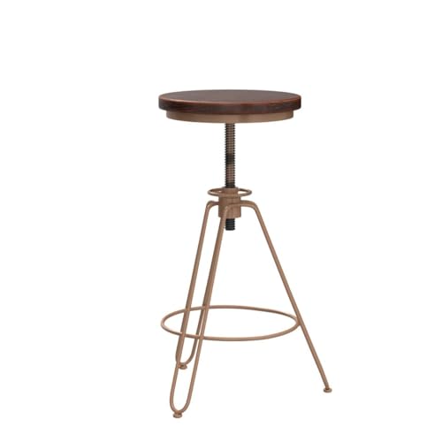 LOKKHAN Set of 2 Industrial Bar Stool-Vintage Adjustable Swivel Wood Metal Bar Stool-Rustic Farmhouse Cast Iron Kitchen Stools,24 Inch-30 Inch Counter Height-Bar Height,Gold,Fully Welded