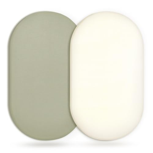 Image of GRSSDER Stretchy Ultra Soft Fitted Bassinet Sheet 2 Pack, Universal Fit for Bassinets Baby Cradle Moses Basket Oval Rectangle Mattress Safe and Snug, Jersey Bassinet Sheets for Girls, Cream/Sage