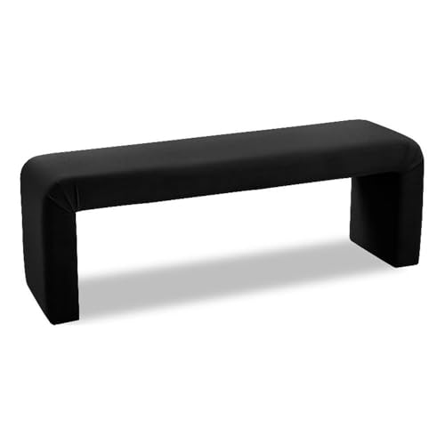 Meridian Furniture Minimalist Collection Modern | Contemporary Velvet Upholstered Bench, 53" W x 14.75" D x 18.25" H, Black