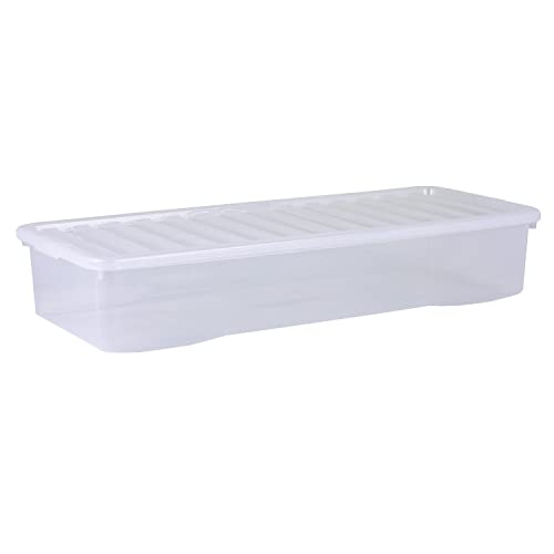 Wham Crystal 55L Long Under Bed Plastic Storage Boxes With Lids - Pack of 3. Clear, Large, Long, Strong, Stackable, Nestable (3x 55 Litre) Made in UK