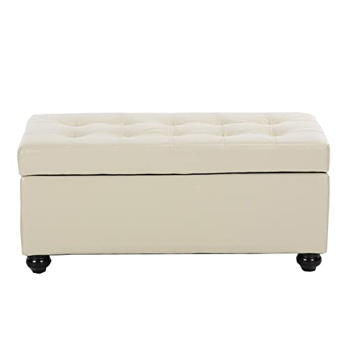 DKP Pouf Coffre de Rangement PU Soft Pack Banquette Double, Anneau de tirage Design, Stockage de...