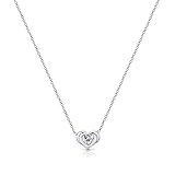 Amberta Collar con Colgante Solitario para Mujer en Plata de Ley 925 con Circonita Cúbica AAA: Collar con Diamante Simulado de Circonita en Forma de Corazón
