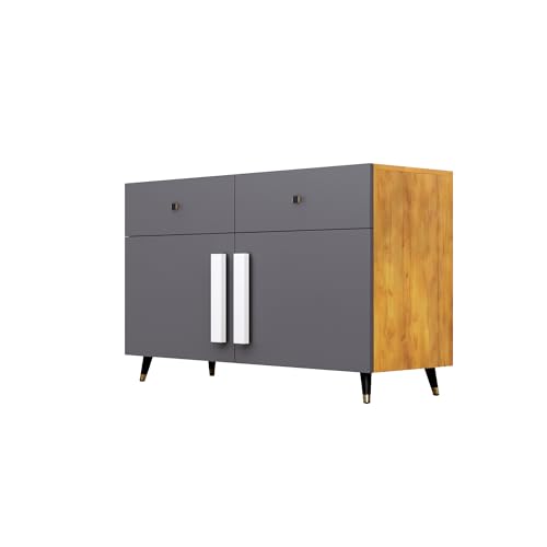 Image of Bniture Storage Cabinet Wooden for Living Room Sideboard with 2 Drawer and 2 Door | Storage Organizer Chest of Drawer Cabinet for Home Hallway Drawing Room Bedroom Kitchen | Giant Wood & Slate Grey