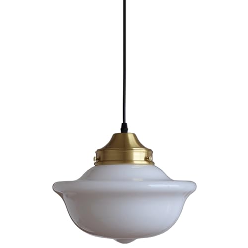 Lampe suspendue E27 en laiton vintage et verre blanc pour éclairage de plafond