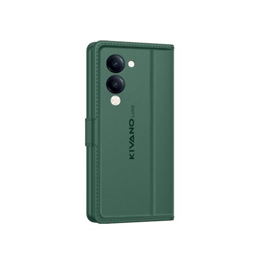 Image of KIVANO LUXE for Vivo T4 Lite 5G / iQOO Z10 Lite 5G / Vivo Y19 / Y19E Luxury Handmade Leather Magnetic Flip Folio Case | Card Holder & Kickstand | Slim Protective Cover | Unisex - Green
