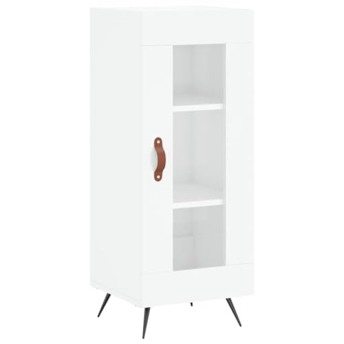 Homvdxl Low Sideboard, Narrow & Slim Bookcase Display Unit with Glass Door, 34.5x34x90 cm Buffet Cabinet for Living Room, Bedroom, Office, Modern (White High Gloss)