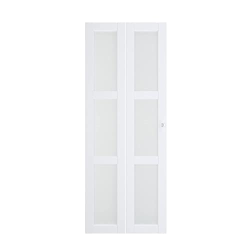 Barner Home Bi-Fold Doors, For 30In. X 80 In Opening, 3-Lite Tempered Frosted Glass Panel, Mdf, White Closet Door #TOP2