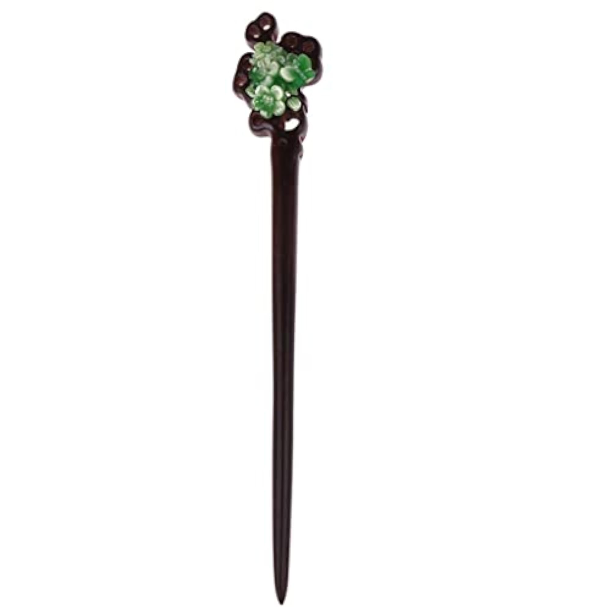 Hand-Carved Ebony Vanilla Flower Hairpin, Green