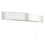 National Lighting Bathroom Wall Light - IP44 Rated LED Bathroom Shower Room Bathroom Mirror Light with Pull Cord Switch/Shaver Socket - Includes 2X 6W SMD LED - Modern Frosted Shade & Chrome Trim