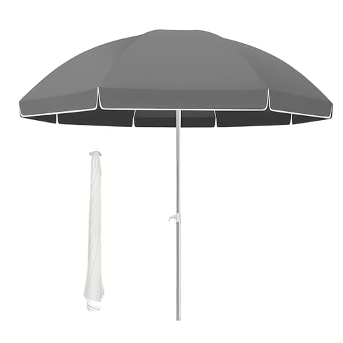 Sombrilla grande portátil redonda de playa de 1,8 m y 2,1 m para jardín exterior con protección UV, 8 varillas y altura ajustable (negro, 180 cm/1,8 m)