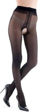 Miss O Lace Top Open Crotch Pantyhose -Beige-Small / Medium