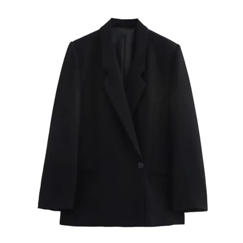 Chaqueta suelta para mujer, con botones de solapa, casual, primavera, otoño, sencillas y modernas, Negro, S