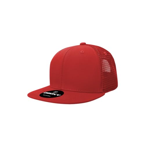 DECKY Youth 6 Panel High Profile Structured Cotton Trucker, Red