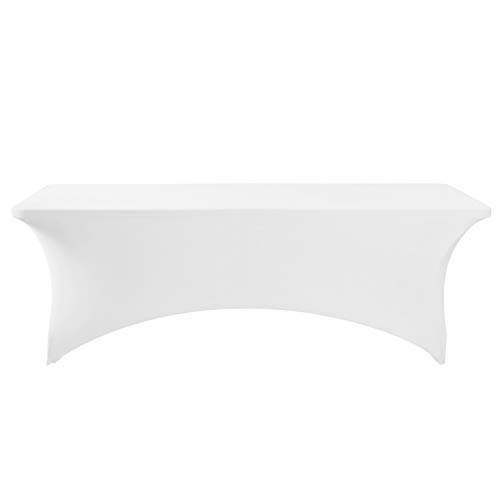 Image of FORLIFE Spandex Table Cover - Fitted 8ft Rectangular Tablecloth, Stretch Patio Cover, Universal for Wedding, Banquet, Party (White)