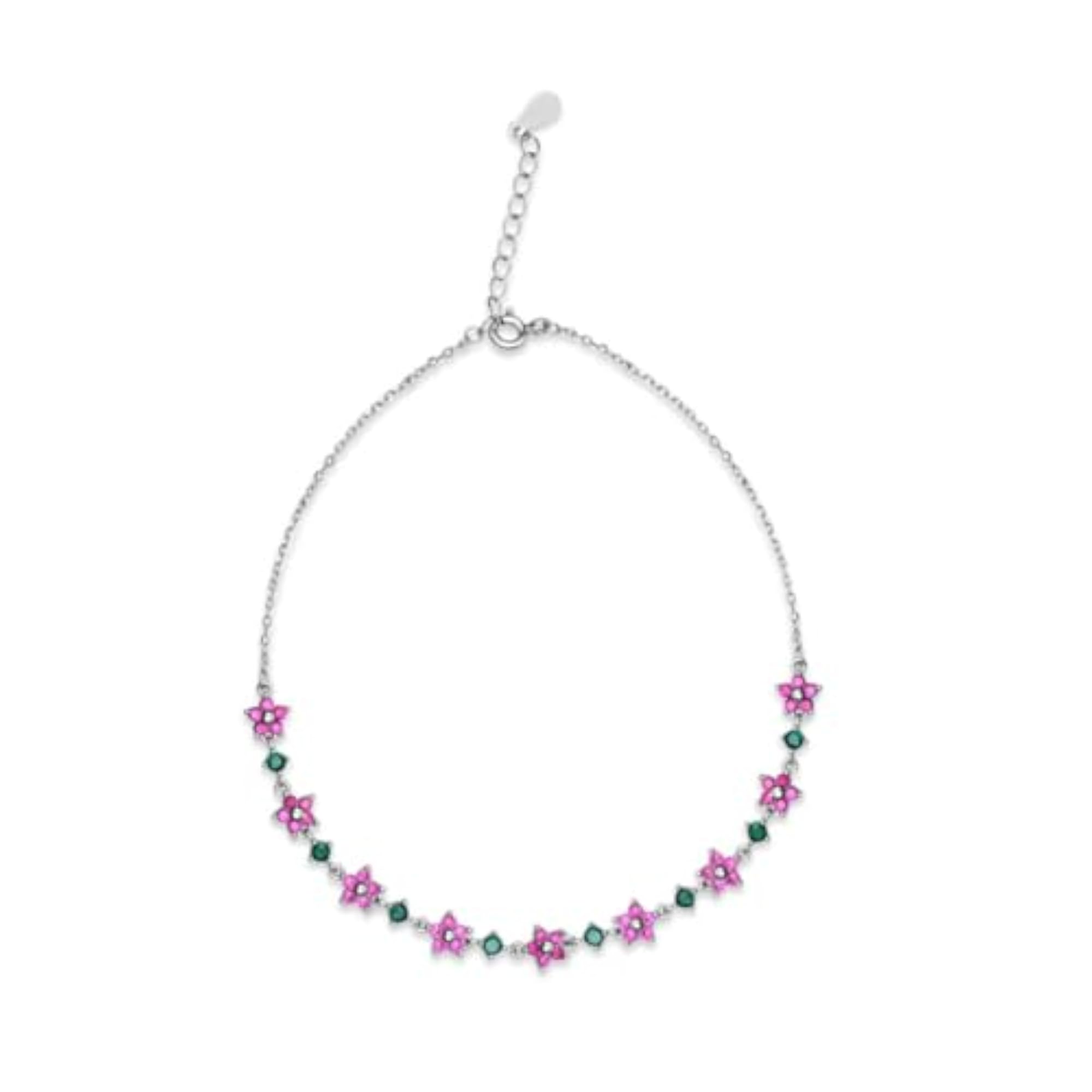 Women's 925 Sterling Silver Colorful Floral Anklet Pair, Gift