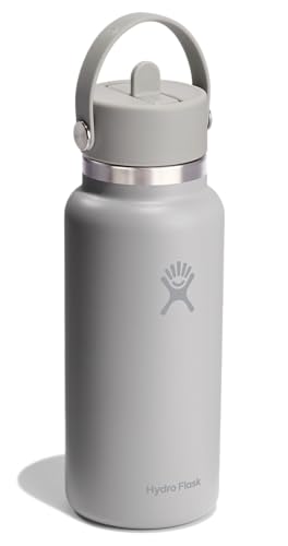 Image of Hydro Flask Water Bottle - Insulated Stainless Steel - Wide Mouth Flex Straw Lid, Non Spill, Leakproof and Refillable in 32 Oz Tonal Birch