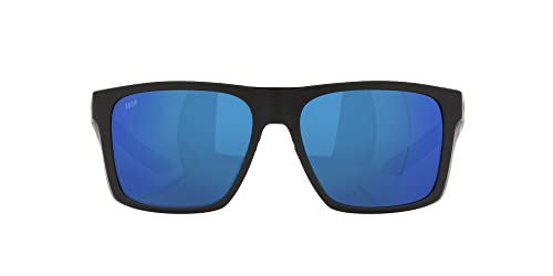 Costa Del Mar Mens Lido Square Sunglasses, Black/Polarized Blue Mirrored 580P, 57 mm