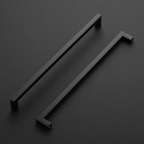 Image of Ravinte 5 Pack Kitchen Matte Black Cabinet Handles 12-3 /5 Inch Hole Center Stainless Steel Square Cabinet Pulls for Dresser Drawer Cupboard Handles with Screwdriver