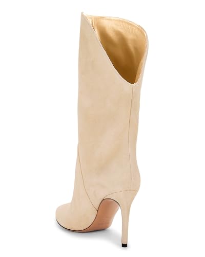 Coutgo Womens Mid Calf Boots Stiletto High Heel Pointed Toe Boots Pull On Suede Winter Dress Shoes3