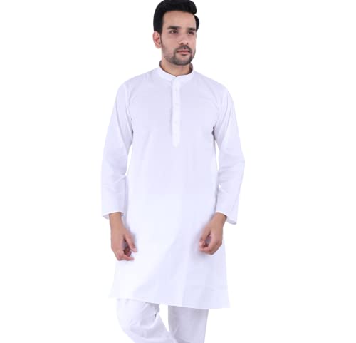 Image of Sadree Men's Cotton Long Solid Color Plain Knee Length Mandrin Collor Full Sleeve Ethnic Kurta Only