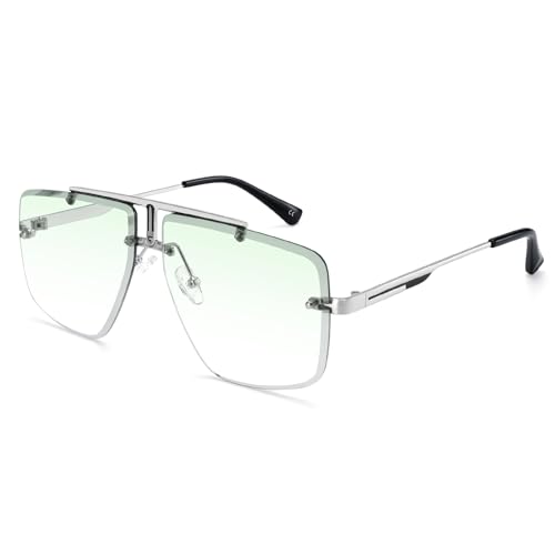 Image of Rimless Oversized Square Sunglasses for Men Trendy Fashion Big Shades Tinted Lens Gold Metal Frameless Glasses UV400