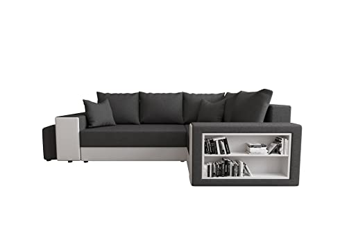 BAÏTA Hygge XL Canapé d'angle Convertible et réversible 5 Places, Tissu et PU, Gris et Blanc, 260 x 180 x 82