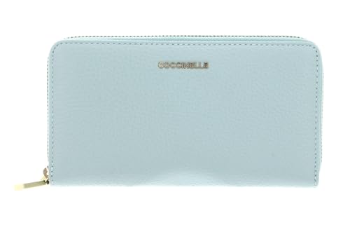 Porte-monnaie cuir bleu clair zippé compact contre l'encombrement