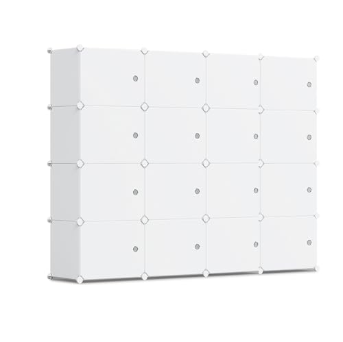 大容量 ワードローブクローゼット 1個30cm*40㎝ 収納容量33％アップ 衣類収納 整理棚 収納ボックス ドア付き カラーボックス ぬいぐるみ収納 洋服整理 防カビ樹脂製 鋼鉄フレーム 組み立て式 耐荷重設計 耐久性 (白・扉付き, 16box（30cm*40cm）)